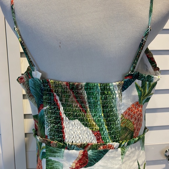Farm Rio NWOT Forest Palm Linen Dress with adjustable Straps & Rushed back. - Picture 10 of 15